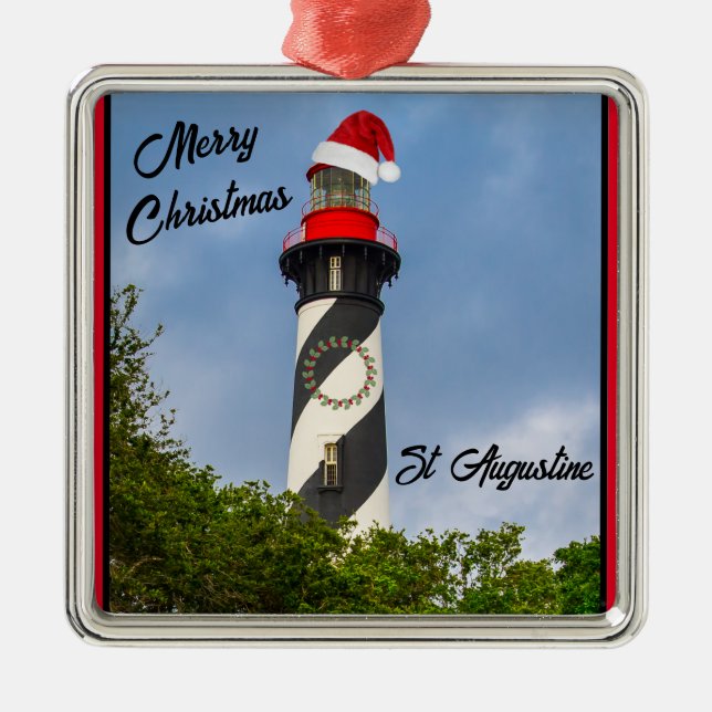 Merry Christmas St Augustine Florida Lighthouse  Metal Tree Decoration (Front)