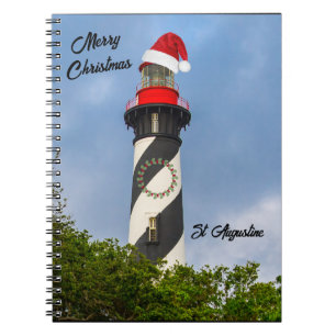 Merry Christmas St Augustine Florida Lighthouse Notebook