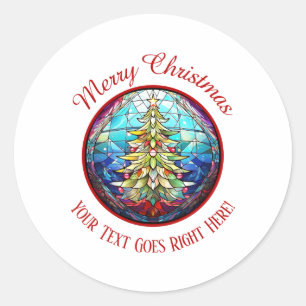 Merry Christmas Stained Gl Xmas Tree Classic Round Sticker