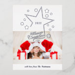 Merry Christmas Star 1 Photo Modern Winter Foil Holiday Postcard<br><div class="desc">Merry Christmas Star 1 Photo Modern Winter Silver Foil Christmas Postcards features your favourite photo on a white background accented with stars and the text "Merry Christmas" in a silver foil calligraphy script overlay. Personalise by editing the text in the text boxes provided. Designed by ©Evco Studio www.zazzle.com/store/evcostudio</div>