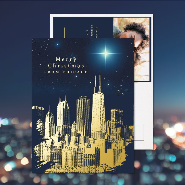 Merry Christmas Star Add Photo Foil Post Card (Merry Christmas Star Add Photo Foil Post Card (front and back))