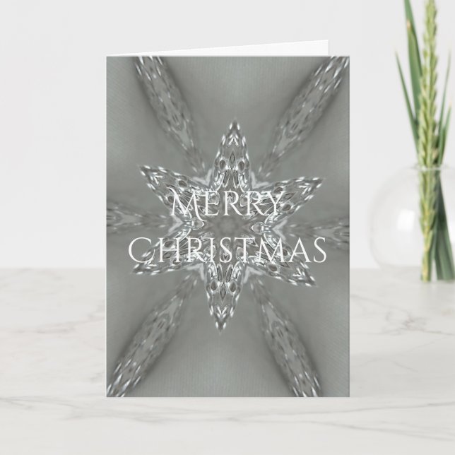 Merry Christmas Star Antique Silver Grey Holiday Card (Front)