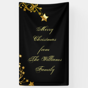 Merry Christmas Star Family Name Stars Black Gold Banner