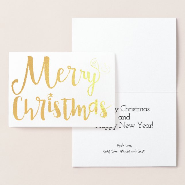 Merry Christmas Star Holiday Typography Gold Foil Card (Display)