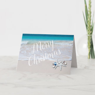 Merry Christmas Starfish on Beach Christmas Card