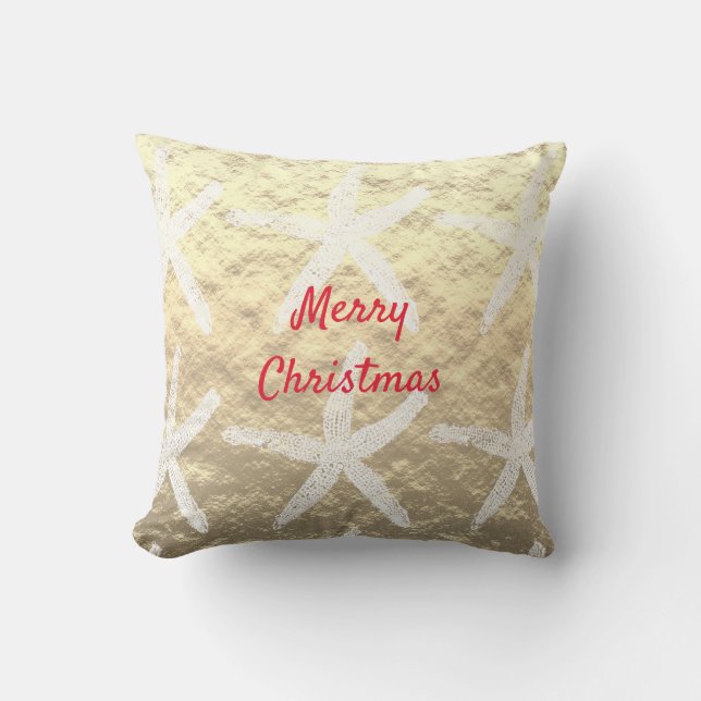 Merry Christmas Starfish Pattern Golden Foil Beach Cushion (Front)
