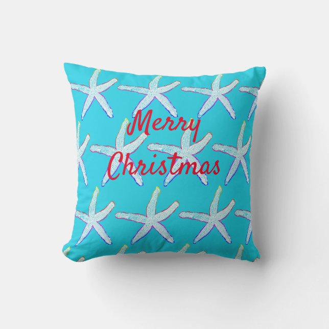 Merry Christmas Starfish Patterns Custom Blue Cushion (Front)