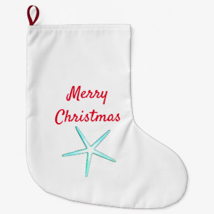 Merry Christmas Starfish Red Teal White Cute Large Christmas Stocking