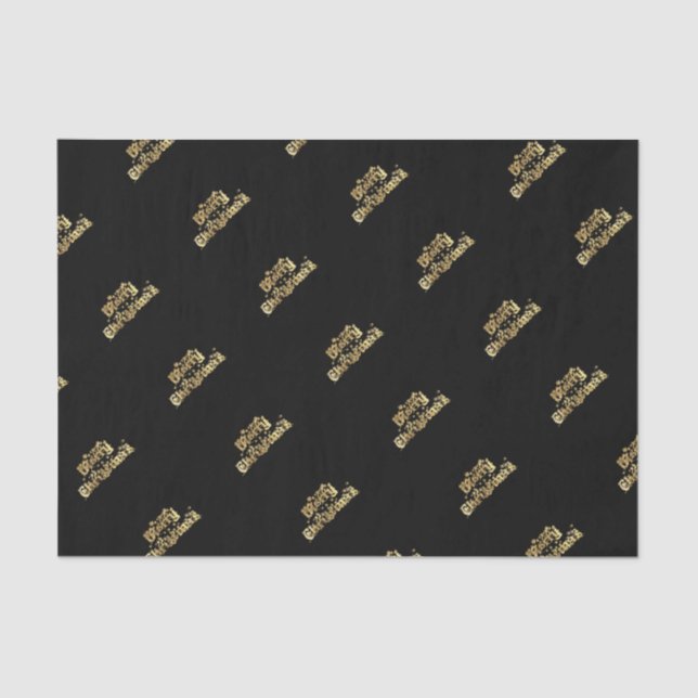 Merry Christmas Starry Black Gold Typography Tissue Paper (Front)