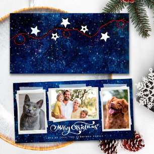 Merry Christmas Starry Night 3 Photo Collage Holiday Card