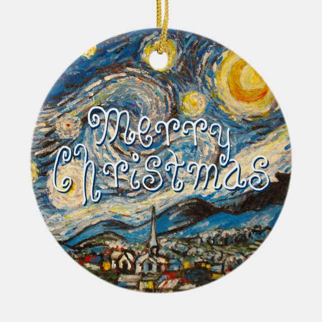 Merry Christmas Starry Night Vincent Van Gogh Ceramic Tree Decoration (Front)