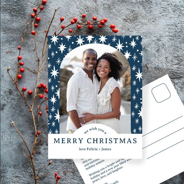 MERRY CHRISTMAS Stars Holiday CUSTOM Arch PHOTO Postcard (MERRY CHRISTMAS Stars Blue White CUSTOM Arch PHOTO Hanukkah Holiday Postcard
)