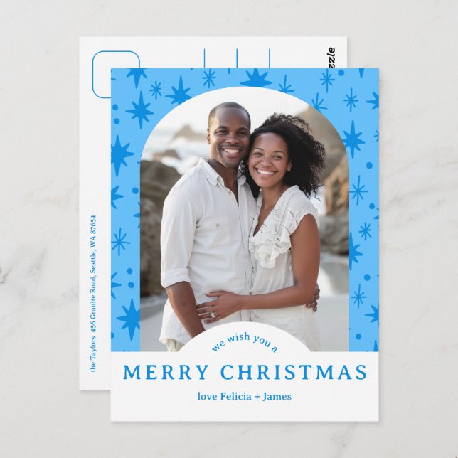 MERRY CHRISTMAS Stars Holiday CUSTOM Arch PHOTO Postcard (Front/Back)