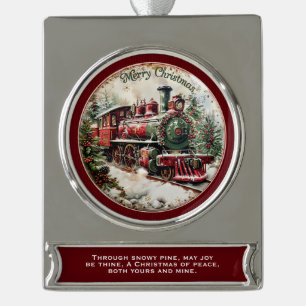 Merry Christmas Steam Train – Festive Journey Silver Plated Banner Ornament