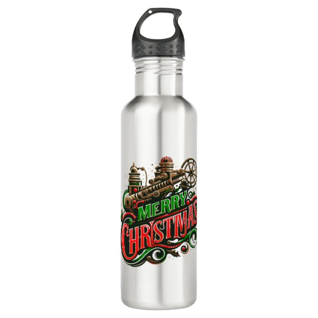 Merry Christmas steampunk 710 Ml Water Bottle (Front)