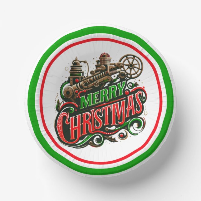 Merry Christmas steampunk Paper Plate (Front)