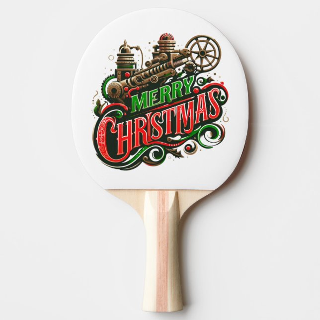 Merry Christmas steampunk Ping Pong Paddle (Front)