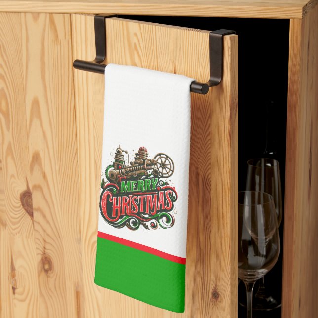 Merry Christmas steampunk Tea Towel (Thirds Fold)