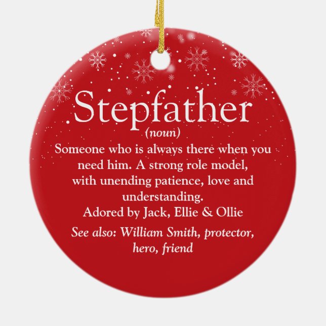 Merry Christmas Stepfather Stepdad Definition Ceramic Tree Decoration (Back)