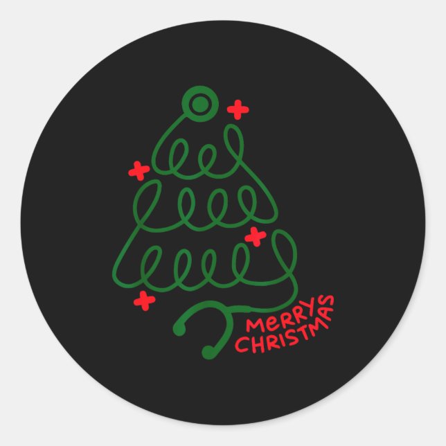 Merry Christmas Stethoscope Nurse Cna Xmas Holiday Classic Round Sticker (Front)