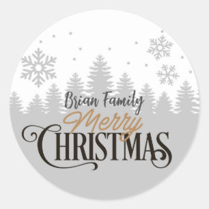  Merry Christmas sticker-grey&white - personalised Classic Round Sticker