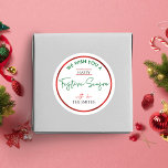 Merry Christmas Sticker Red Green Personalized<br><div class="desc">Complete your Christmas gifts and packages with a personalised Happy Holidays circle label. This festive season round sticker includes a modern red and green holiday design with stylish script font and faux red foil effect,  perfect to use for Christmas,  Hanukkah or New Year!</div>