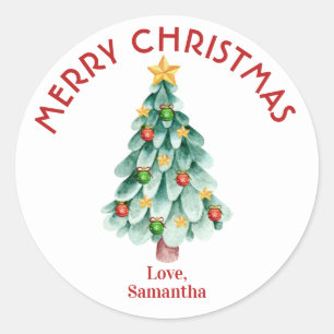 Merry Christmas Stickers, Christmas Tree Classic Round Sticker