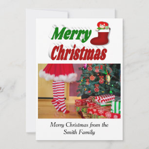 Merry Christmas Stocking photo typography Holiday Card