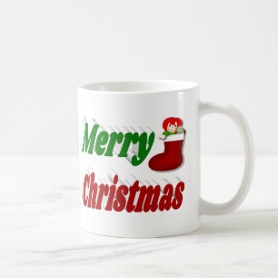 Merry Christmas Stocking red green half typography Coffee Mug