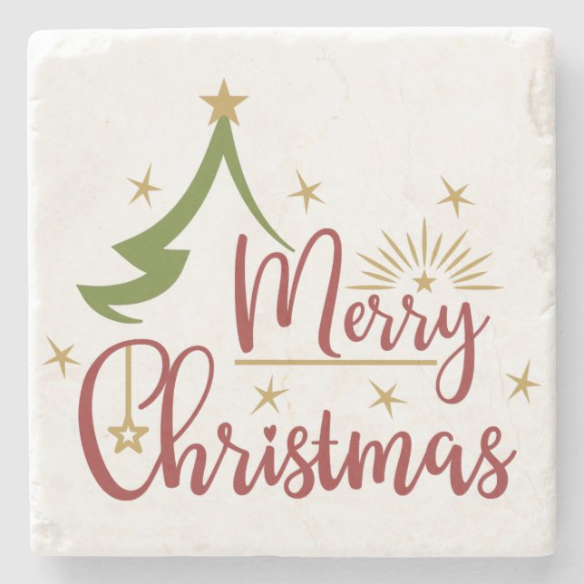 Merry Christmas  Stone Coaster (Front)
