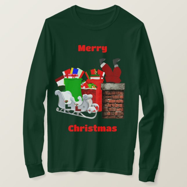 Merry Christmas Stuck Santa Long Sleeve T-Shirt (Design Front)