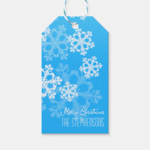 Merry Christmas Stylish Blue Snowflakes Pattern Gift Tags