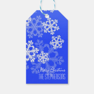 Merry Christmas Stylish Cobalt Blue Snowflakes Gift Tags