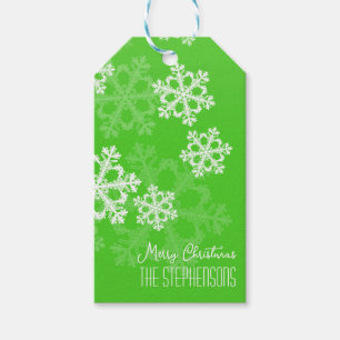 Merry Christmas Stylish Green Snowflakes Pattern Gift Tags