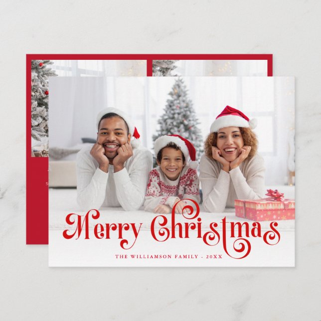 Merry Christmas Stylish Lettering Photo  Holiday Card (Front/Back)