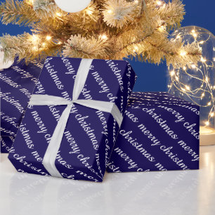 MERRY CHRISTMAS STYLISH MODERN DARK BLUE GIFTS WRAPPING PAPER