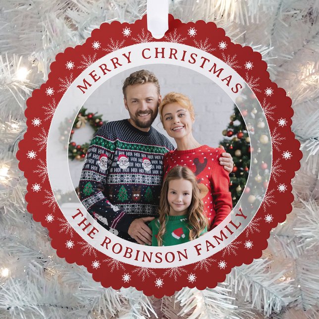 Merry Christmas Stylish Modern Elegant Photo Red Tree Decoration Card (Creator Uploaded)