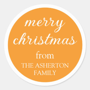 Merry Christmas Stylish Modern Minimal Monogram Classic Round Sticker