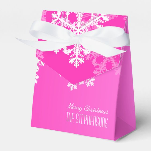 Merry Christmas Stylish Pink Snowflakes  Pattern Favour Box (Front Side)