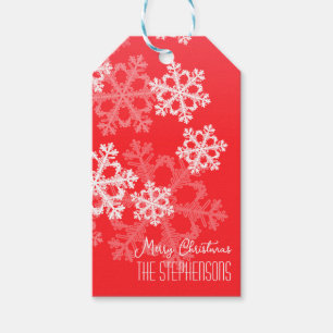 Merry Christmas Stylish Red Snowflakes Pattern Gift Tags