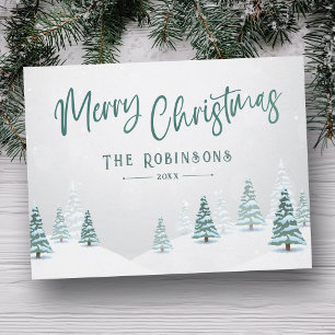 Merry Christmas Stylish Rustic Country Winter Tree Holiday Postcard