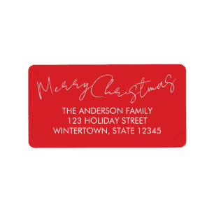 Merry Christmas Stylish Script Red Return Address Label