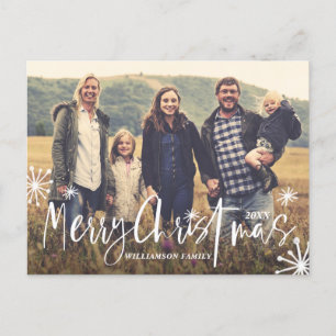 Merry Christmas   Stylish Script & Sparklers Photo Holiday Postcard