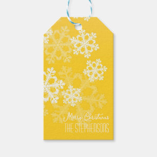 Merry Christmas Stylish Yellow Snowflakes Pattern Gift Tags