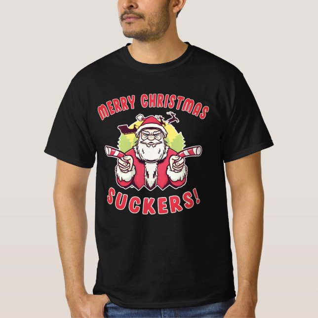 Merry Christmas Suckers Santa Claus muscle T-Shirt (Front)