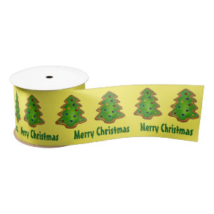 Merry Christmas Sugar Cookie Green Tree Holiday Satin Ribbon