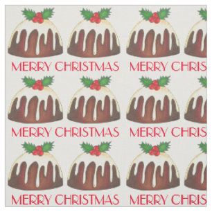 Merry Christmas Sugar Plum Pudding Holly Leaves Fabric