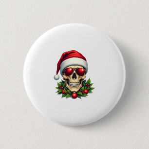 Merry Christmas Sugar Skull Santa Hat Family Xmas  6 Cm Round Badge