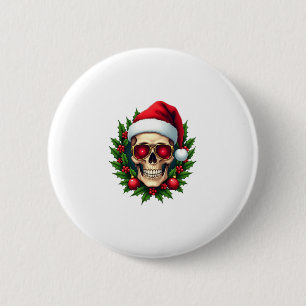 Merry Christmas Sugar Skull Santa Hat Family Xmas  6 Cm Round Badge