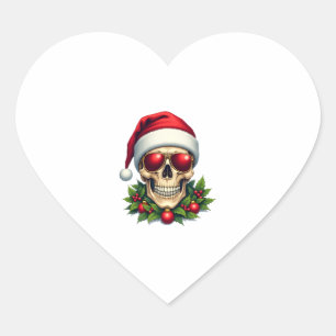 Merry Christmas Sugar Skull Santa Hat Family Xmas  Heart Sticker